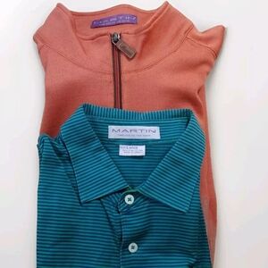 Vtg Martin Golf Raglan Sweater Orange Men L Polo Shirt Green Striped Preppy Gorp